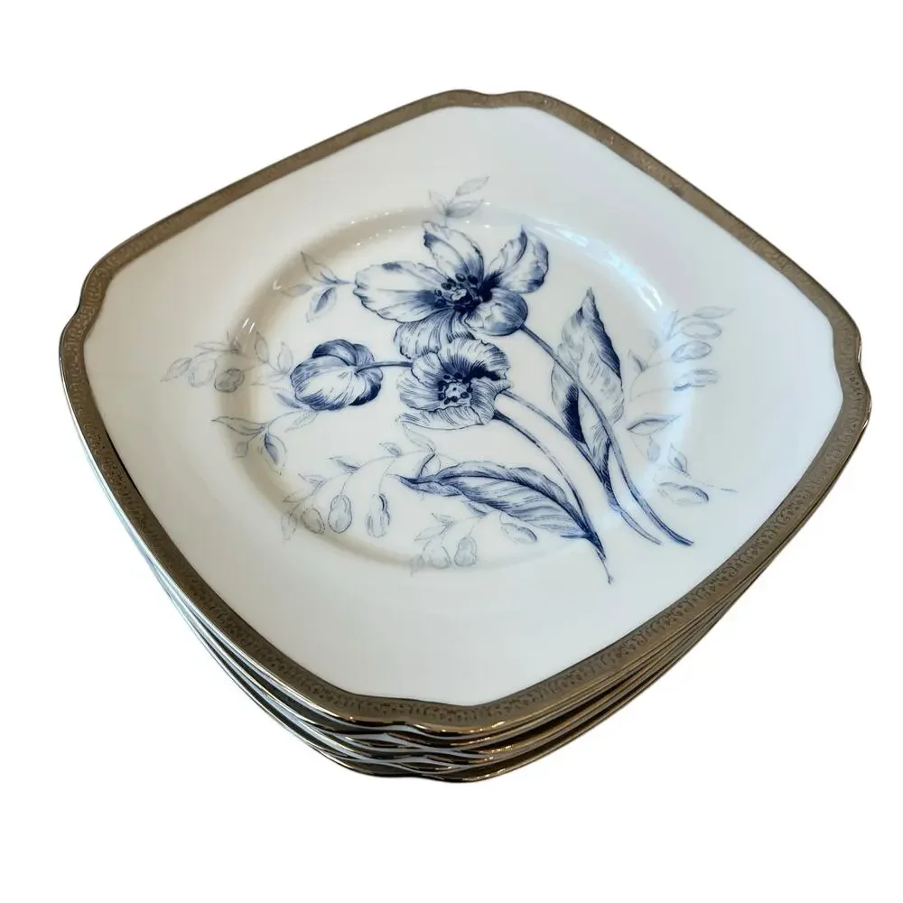 6 Charter Club Fashion Buffet Platinum Blue Floral Salad Plates 8.5in for Macy's